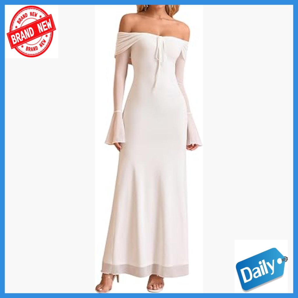 Long Sleeve Off Shoulder Maxi Bodycon Dress Formal Wedding Guest Mermaid